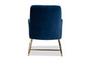 Cherelle Navy Blue Velvet Fabric Upholstered Gold Finished Armchair Baxton