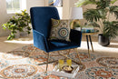 Cherelle Navy Blue Velvet Fabric Upholstered Gold Finished Armchair Baxton