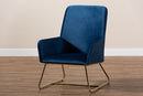Cherelle Navy Blue Velvet Fabric Upholstered Gold Finished Armchair Baxton