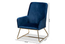Cherelle Navy Blue Velvet Fabric Upholstered Gold Finished Armchair Baxton