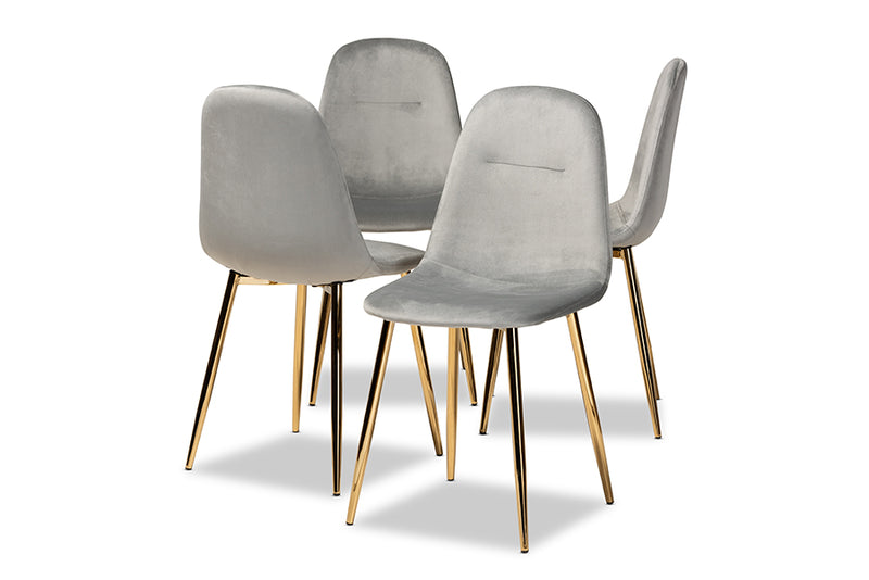 Warwick Glam and Luxe Gray Velvet Fabric Upholstered Gold Finished 4-Piece Metal Dining Chair Set