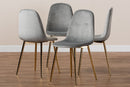 Warwick Gray Velvet Fabric Upholstered Gold Finished 4Pc Metal Dining Chair Set Baxton