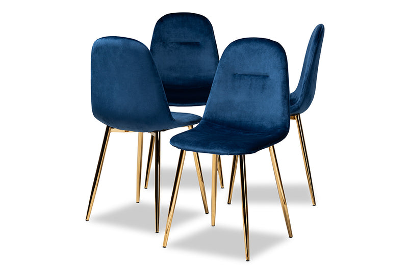 Warwick Glam and Luxe Navy Blue Velvet Fabric Upholstered Gold Finished 4-Piece Metal Dining Chair Set