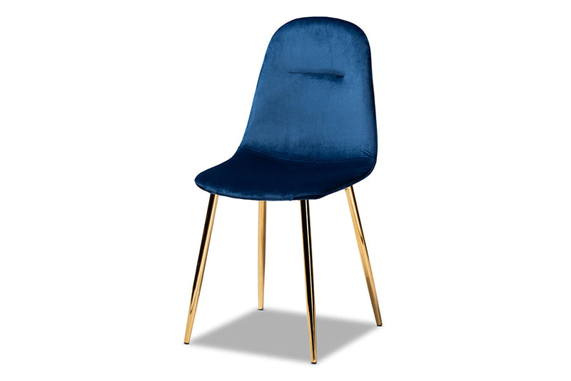 Warwick Navy Blue Velvet Fabric Gold Finished 4Pc Metal Dining Chair Set Baxton