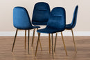 Warwick Navy Blue Velvet Fabric Gold Finished 4Pc Metal Dining Chair Set Baxton