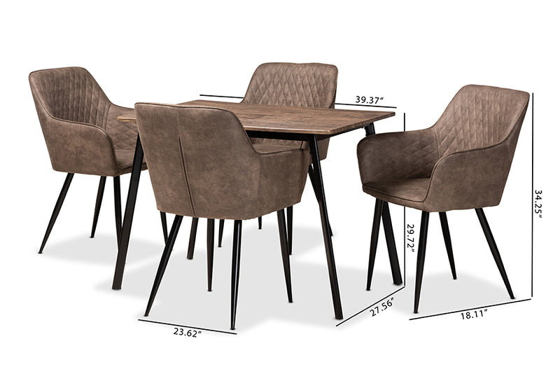 Niesha Modern Transitional Gray Faux Leather Effect Fabric Upholstered and Black Metal 5-Piece Dining Set