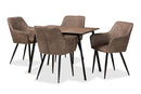 Niesha Gray Faux Leather Effect Fabric Black Metal 5-Piece Dining Set Baxton