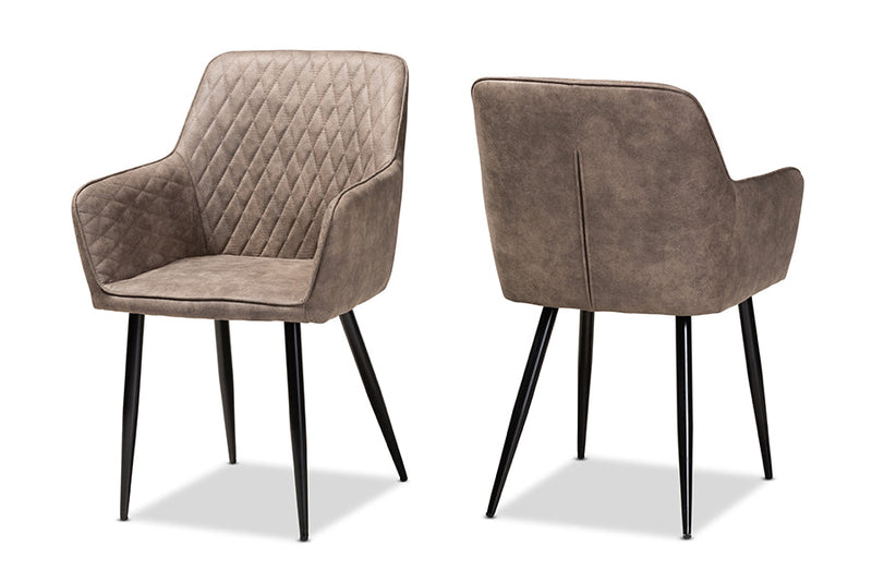 Niesha Gray and Brown Imitation Leather 2Pc Metal Dining Chair Set Baxton