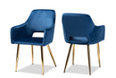 Tonia Navy Blue Velvet Fabric Gold Finished 2Pc Metal Dining Chair Set Baxton