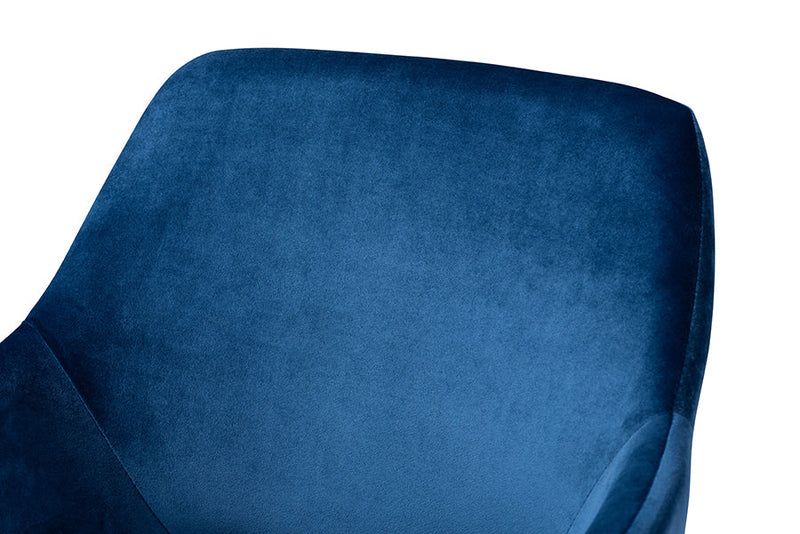 Tonia Navy Blue Velvet Fabric Gold Finished 2Pc Metal Dining Chair Set Baxton