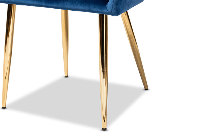 Tonia Glam and Luxe Navy Blue Velvet Fabric Upholstered Gold Finished 2-Piece Metal Dining Chair Set