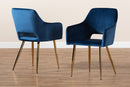 Tonia Navy Blue Velvet Fabric Gold Finished 2Pc Metal Dining Chair Set Baxton
