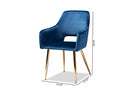 Tonia Navy Blue Velvet Fabric Gold Finished 2Pc Metal Dining Chair Set Baxton