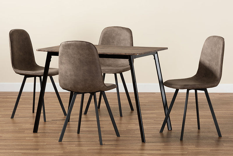 Luisa Gray Faux Leather Effect Fabric  Black Metal 5-Piece Dining Set Baxton