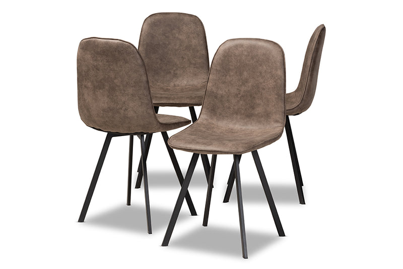 Luisa Modern and Contemporary Gray and Brown Imitation Leather Upholstered 4-Piece Metal Dining Chair Set  Set