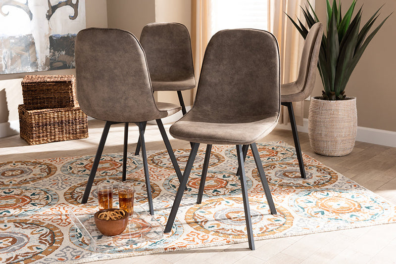 Luisa Gray and Brown Imitation Leather 4Pc Metal Dining Chair Set Set Baxton