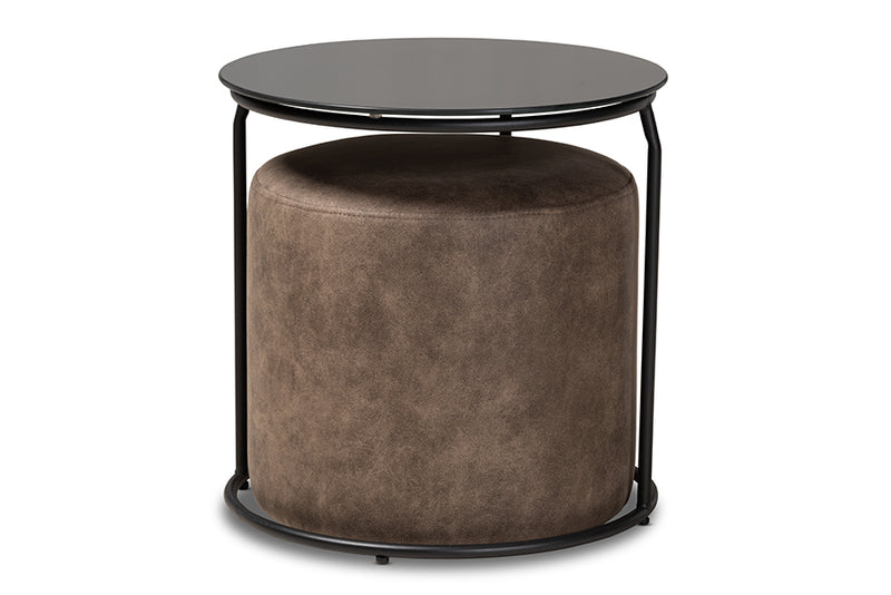 Savara Modern and Contemporary Black w/Grey and Brown 2-Piece Nesting Table and Ottoman Set