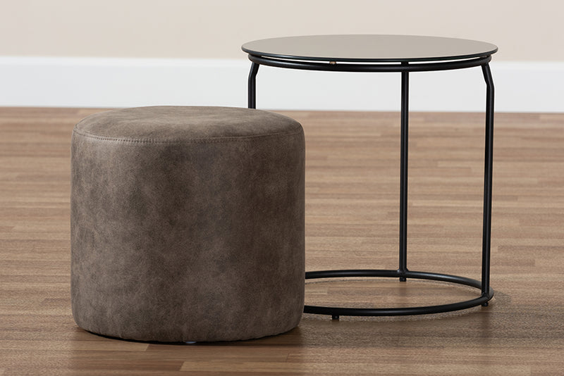 Savara Modern and Contemporary Black w/Grey and Brown 2-Piece Nesting Table and Ottoman Set