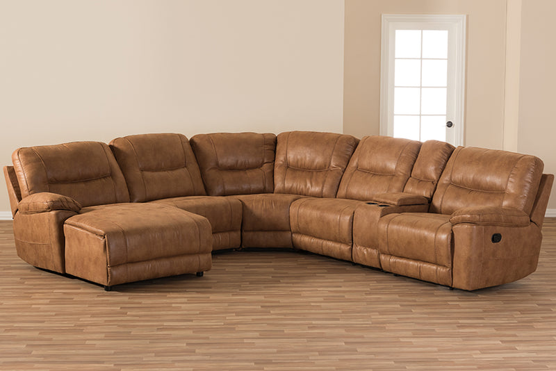 Idoya Modern and Contemporary Light Brown Palomino Suede 6-Piece Sectional w/Recliners Corner Lounge Suite