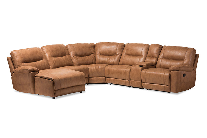 Idoya Modern and Contemporary Light Brown Palomino Suede 6-Piece Sectional w/Recliners Corner Lounge Suite