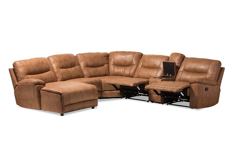 Idoya Modern and Contemporary Light Brown Palomino Suede 6-Piece Sectional w/Recliners Corner Lounge Suite