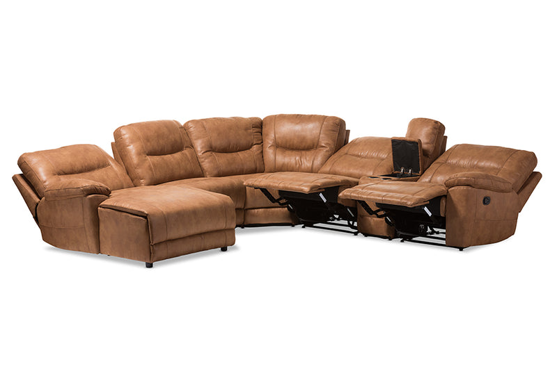 Idoya Modern and Contemporary Light Brown Palomino Suede 6-Piece Sectional w/Recliners Corner Lounge Suite