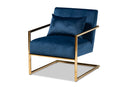 Madra Navy Blue Velvet Fabric Upholstered Gold Finished Metal Lounge Chair Baxton