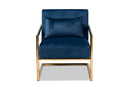Madra Navy Blue Velvet Fabric Upholstered Gold Finished Metal Lounge Chair Baxton