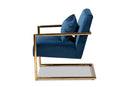 Madra Navy Blue Velvet Fabric Upholstered Gold Finished Metal Lounge Chair Baxton