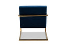 Madra Navy Blue Velvet Fabric Upholstered Gold Finished Metal Lounge Chair Baxton