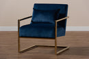 Madra Navy Blue Velvet Fabric Upholstered Gold Finished Metal Lounge Chair Baxton