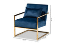 Madra Navy Blue Velvet Fabric Upholstered Gold Finished Metal Lounge Chair Baxton