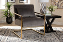 Madra Gray Velvet Fabric Upholstered Gold Finished Metal Lounge Chair Baxton