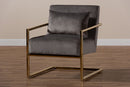 Madra Gray Velvet Fabric Upholstered Gold Finished Metal Lounge Chair Baxton