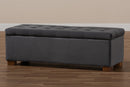 Eleri Gray Velvet Fabric Upholstered Grid-Tufted Storage Ottoman Bench Baxton