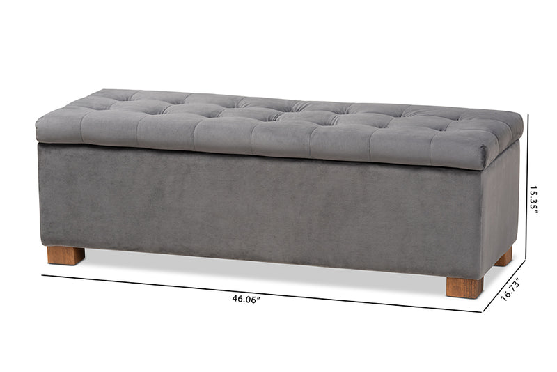 Eleri Modern and Contemporary Gray Velvet Fabric Upholstered Grid-Tufted Storage Ottoman Bench