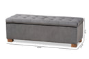 Eleri Gray Velvet Fabric Upholstered Grid-Tufted Storage Ottoman Bench Baxton