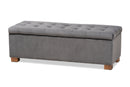 Eleri Gray Velvet Fabric Upholstered Grid-Tufted Storage Ottoman Bench Baxton