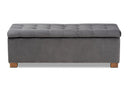 Eleri Gray Velvet Fabric Upholstered Grid-Tufted Storage Ottoman Bench Baxton