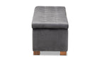 Eleri Gray Velvet Fabric Upholstered Grid-Tufted Storage Ottoman Bench Baxton