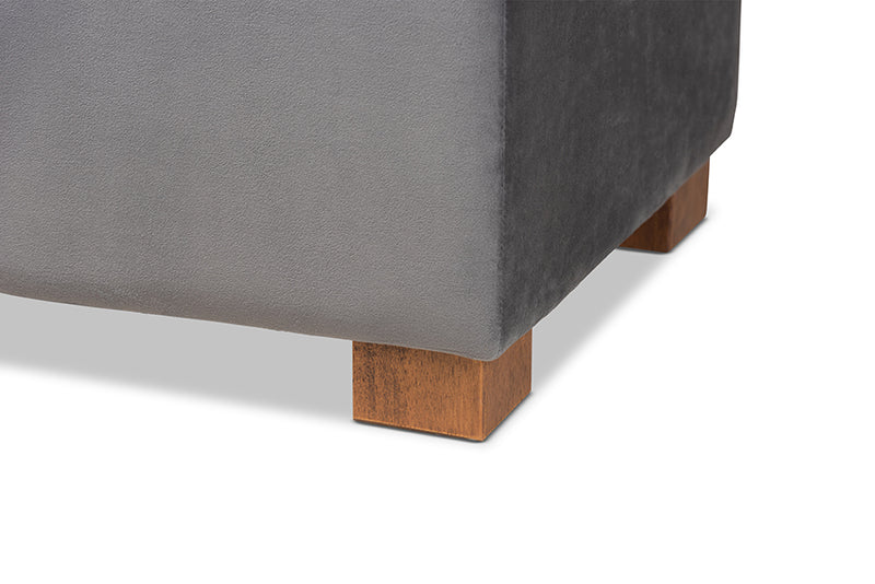 Eleri Modern and Contemporary Gray Velvet Fabric Upholstered Grid-Tufted Storage Ottoman Bench