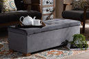 Eleri Gray Velvet Fabric Upholstered Grid-Tufted Storage Ottoman Bench Baxton