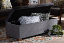 Eleri Gray Velvet Fabric Upholstered Grid-Tufted Storage Ottoman Bench Baxton