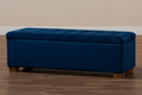 Eleri Navy Blue Velvet Fabric Upholstered Grid-Tufted Storage Ottoman Bench Baxton