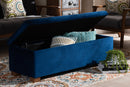 Eleri Navy Blue Velvet Fabric Upholstered Grid-Tufted Storage Ottoman Bench Baxton