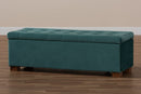 Eleri Teal Blue Velvet Fabric Upholstered Grid-Tufted Storage Ottoman Bench Baxton