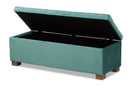 Eleri Teal Blue Velvet Fabric Upholstered Grid-Tufted Storage Ottoman Bench Baxton