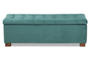 Eleri Teal Blue Velvet Fabric Upholstered Grid-Tufted Storage Ottoman Bench Baxton