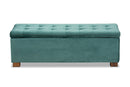 Eleri Teal Blue Velvet Fabric Upholstered Grid-Tufted Storage Ottoman Bench Baxton