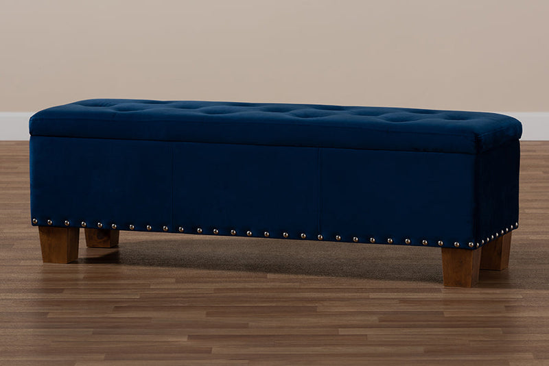 Dannon Navy Blue Velvet Fabric Upholstered Button-Tufted Storage Ottoman Bench Baxton